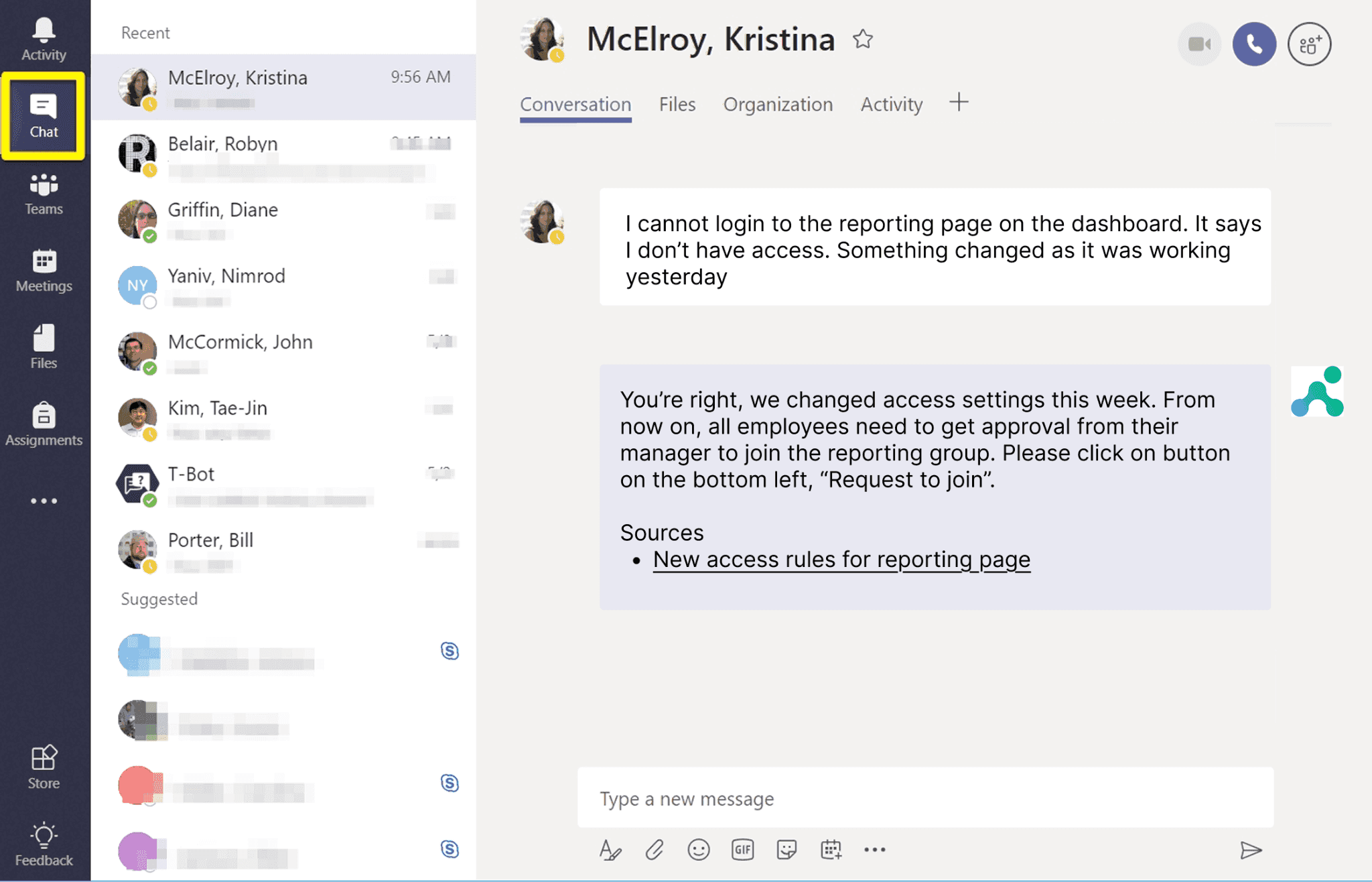 IrisGPT AI helpdesk inside Microsoft Teams